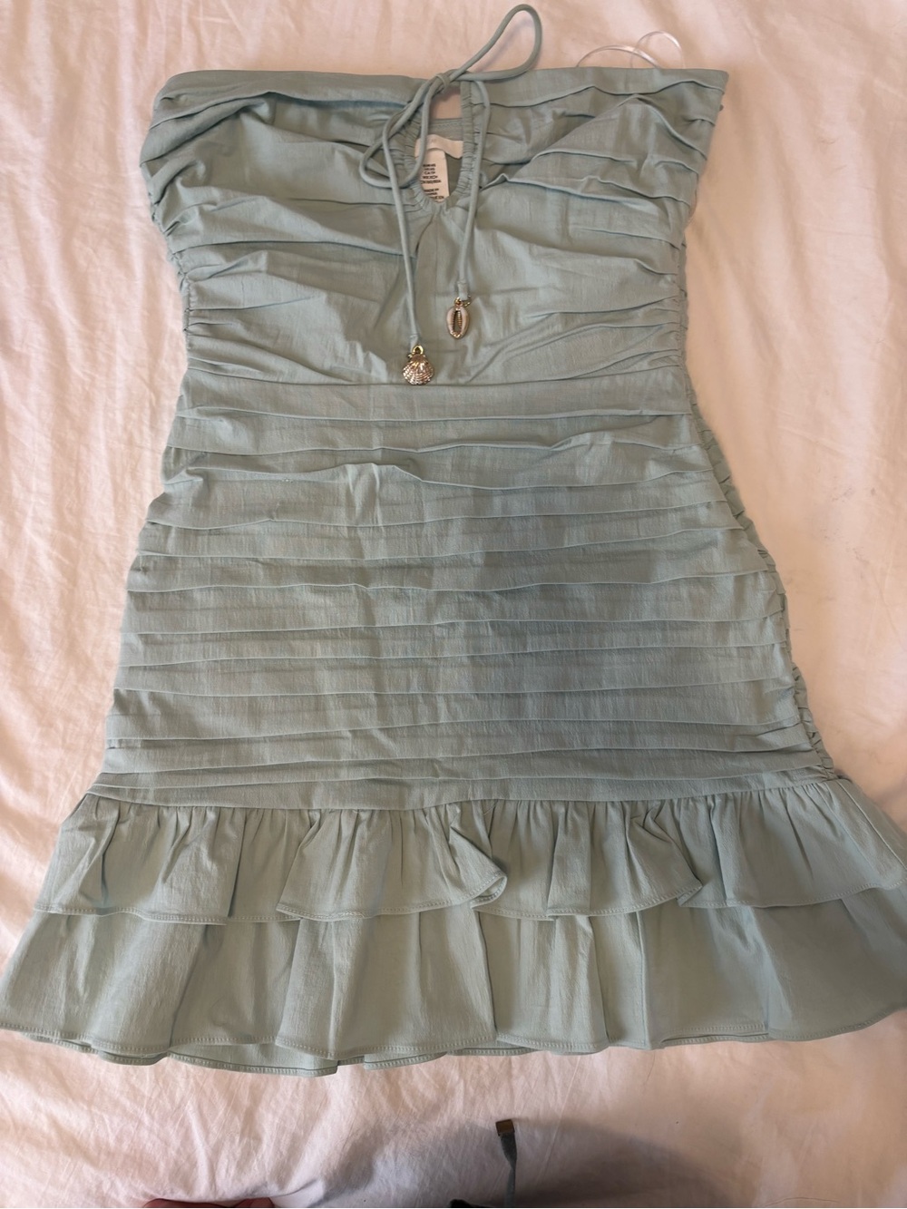 H&M Strapless Ruffle Mini Dress in Mint Green
